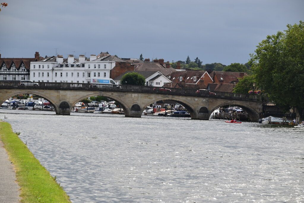 The Grade I-listed Henley Bridge, built 1786, viewed from the Oxfordshire bank of the Thames.